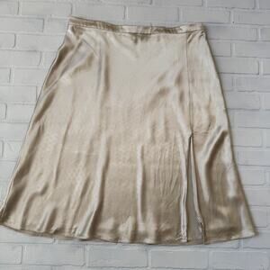 Irwin Garden Gold Satin A-line Flare Side Split Plus Size Midi Skirt -sz 16